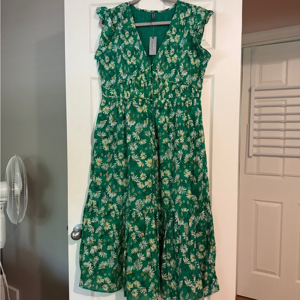 Anthropologie Peregrine Green Floral Midi Dress, NWT, petite large